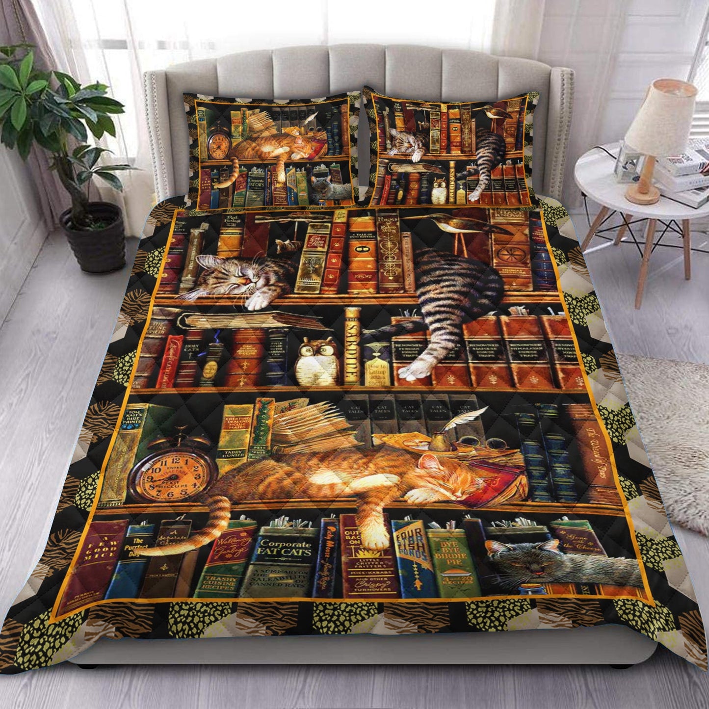 Cat And Book Quilt Bedding Set HM280902T