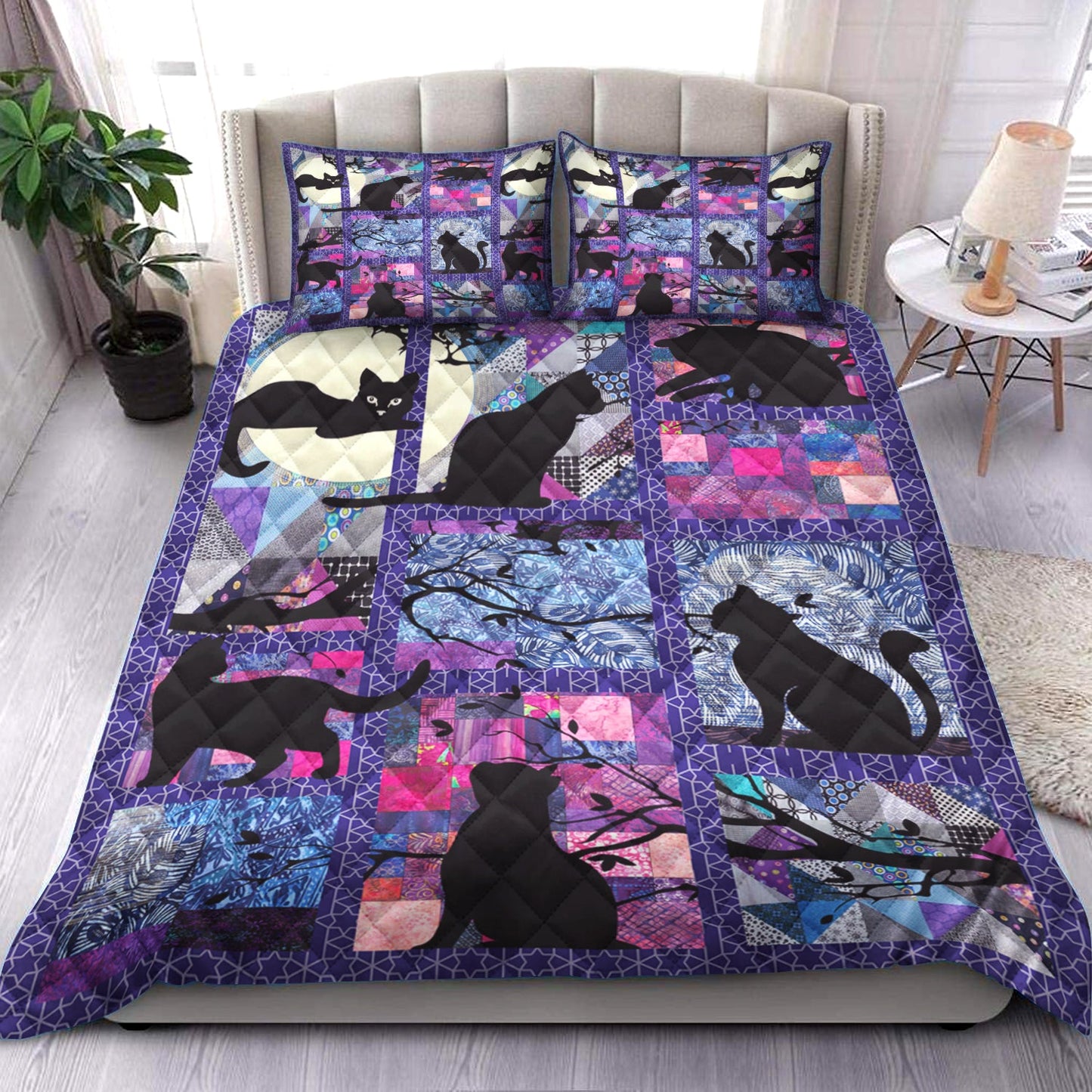 Black Cat Quilt Bedding Set HM210902T