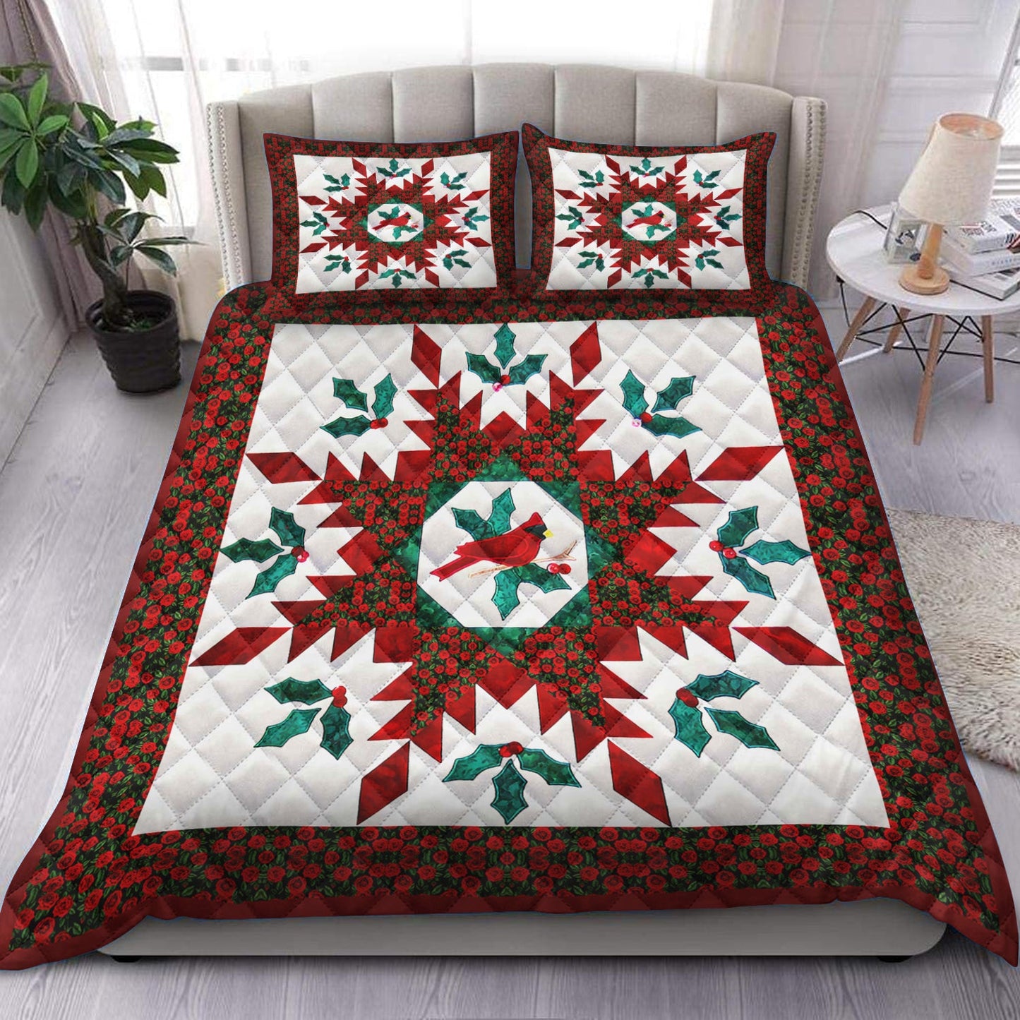 Christmas Cardinal Quilt Bedding Set HM170902T