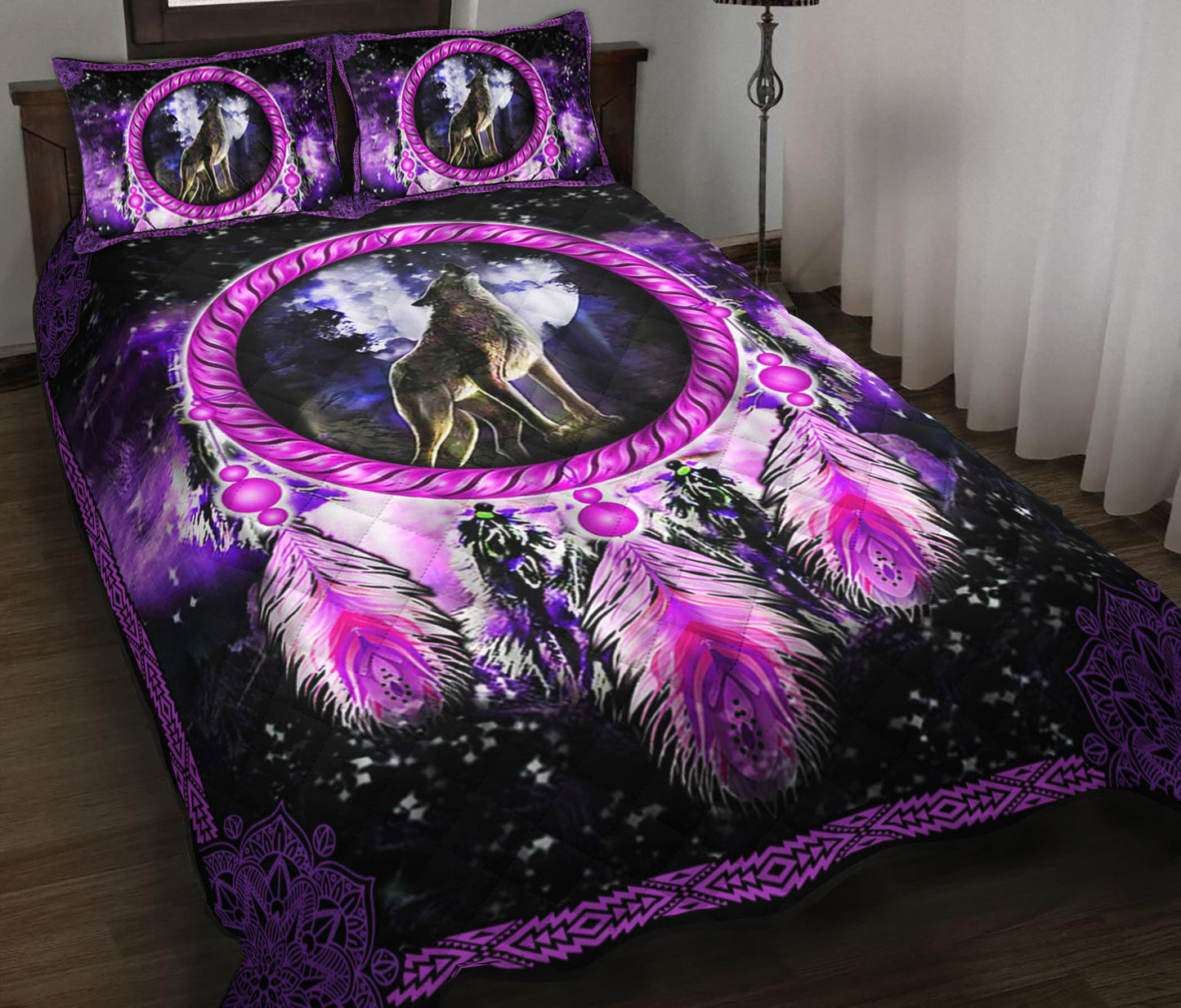 Native Wolf Dreamcatcher Quilt Bedding Set HM140903T