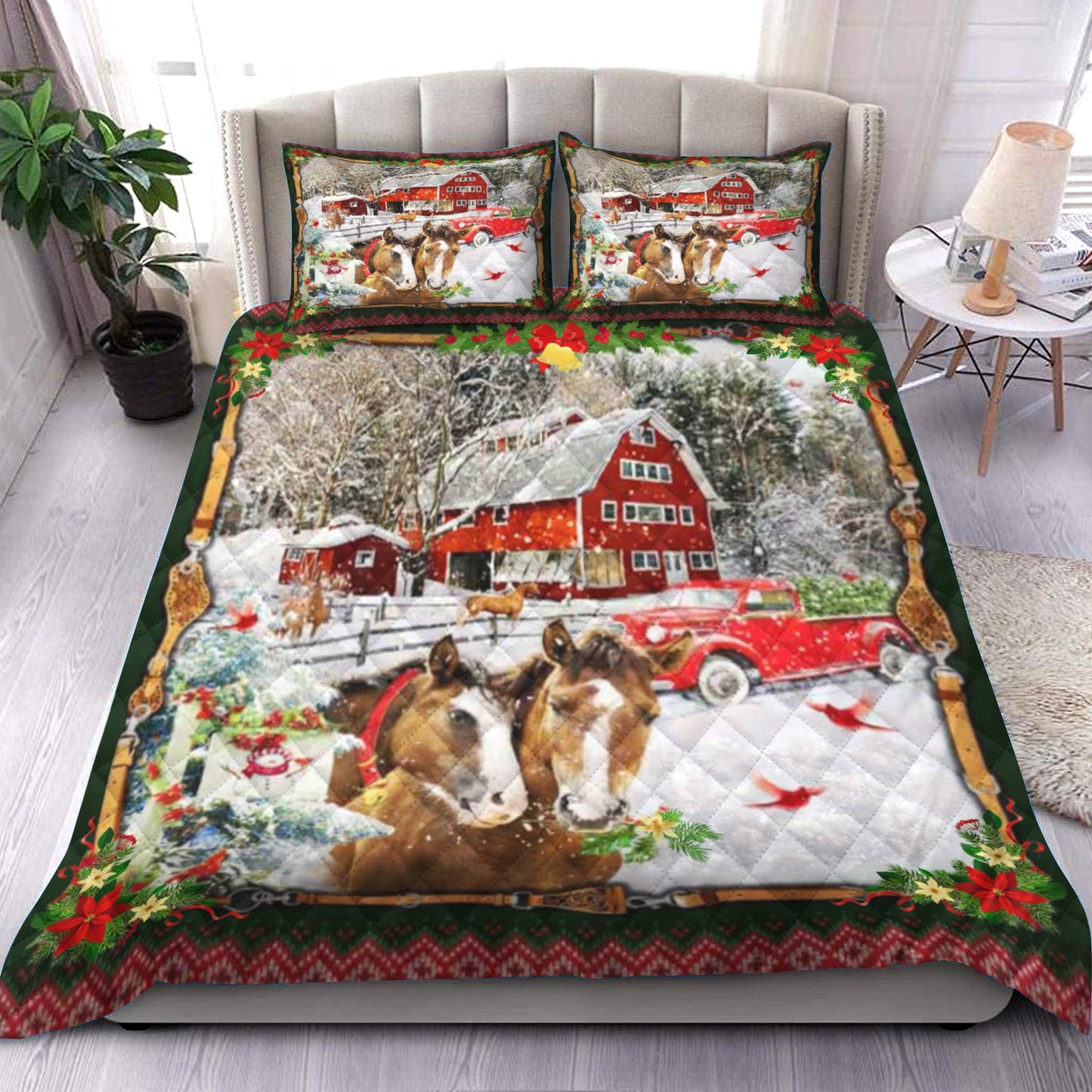 Horse Christmas Quilt Bedding Set HM220903T