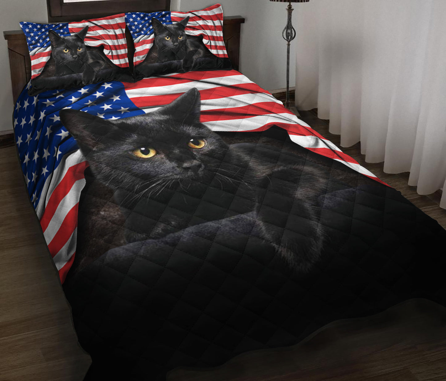 Cat American Flag Quilt Bedding Set HM130903T