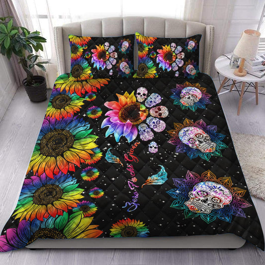 Sunflower Sugar Skull Quilt Bedding Set HM270904T