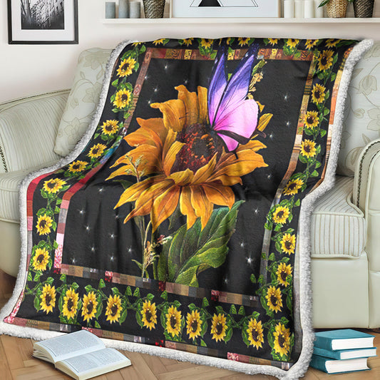 Butterfly On The Sunflower Sherpa Fleece Blanket HM211001T