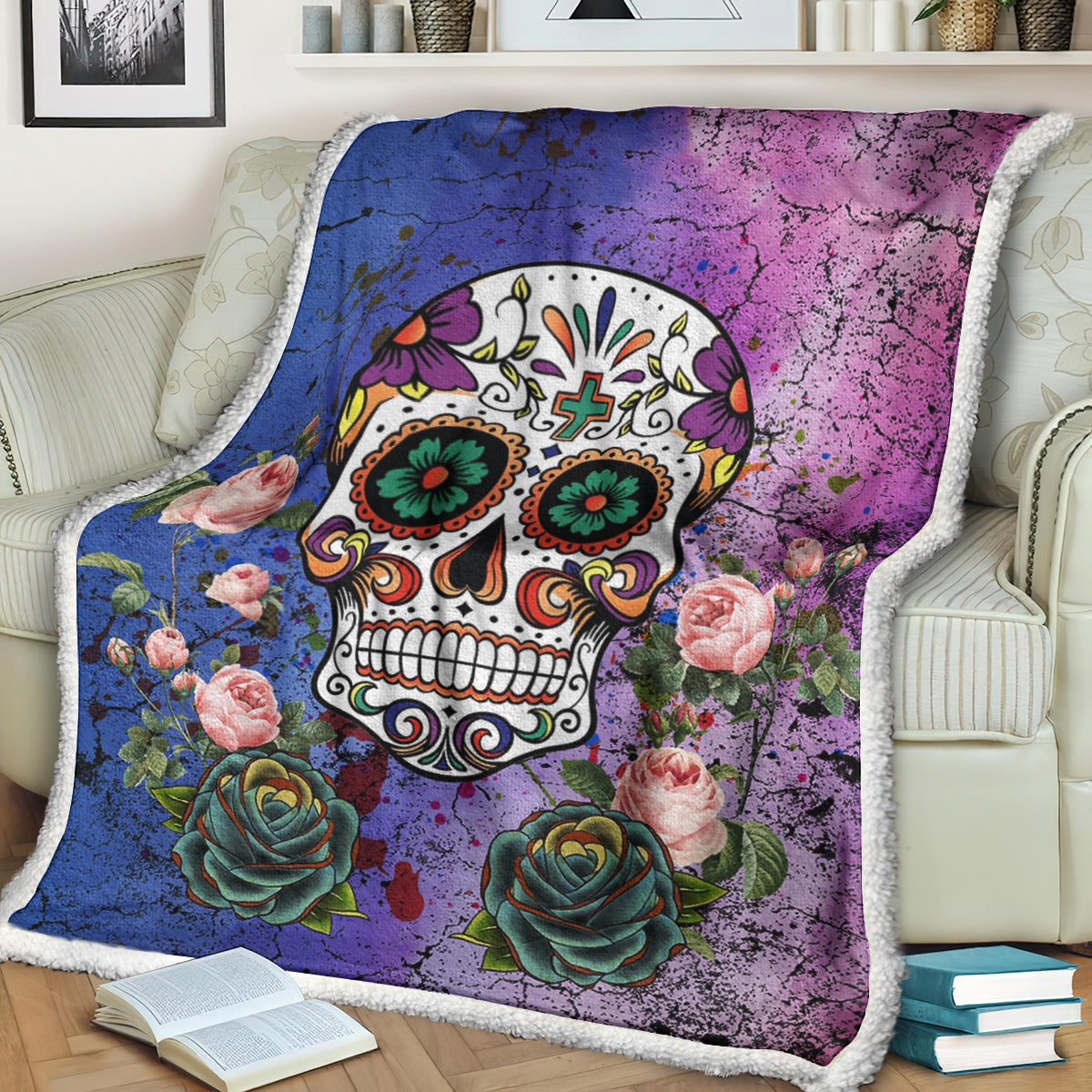 Sugar Skull Sherpa Fleece Blanket HM151004T