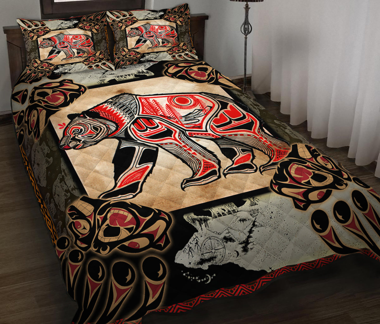 Native Bear Tattoo Quilt Bed Sheet HN140901T