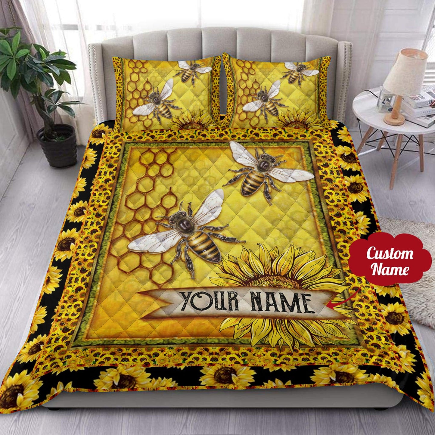 Personalized Bee Sunflower Quilt Bedding Set HN230901T