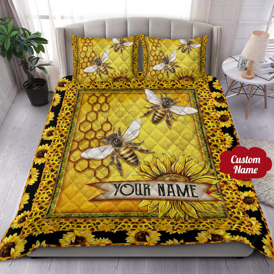 Personalized Bee Sunflower Quilt Bedding Set HN230901T