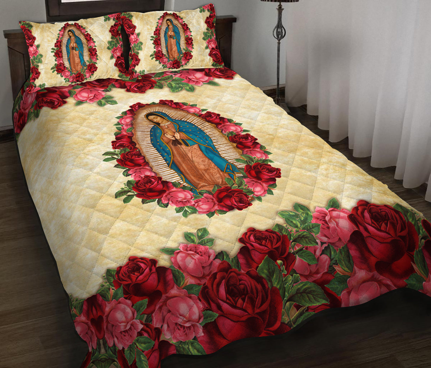 Virgin Guadalupe Flower Quilt Bed Sheet HN090904T