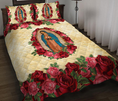 Virgin Guadalupe Flower Quilt Bedding Set HN090904T