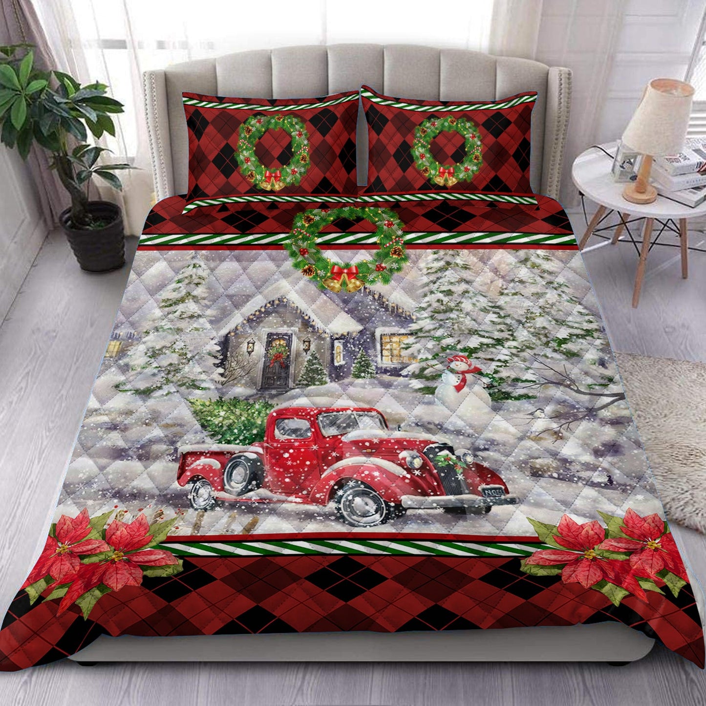 Red Truck Christmas Quilt Bedding Set HN180904T