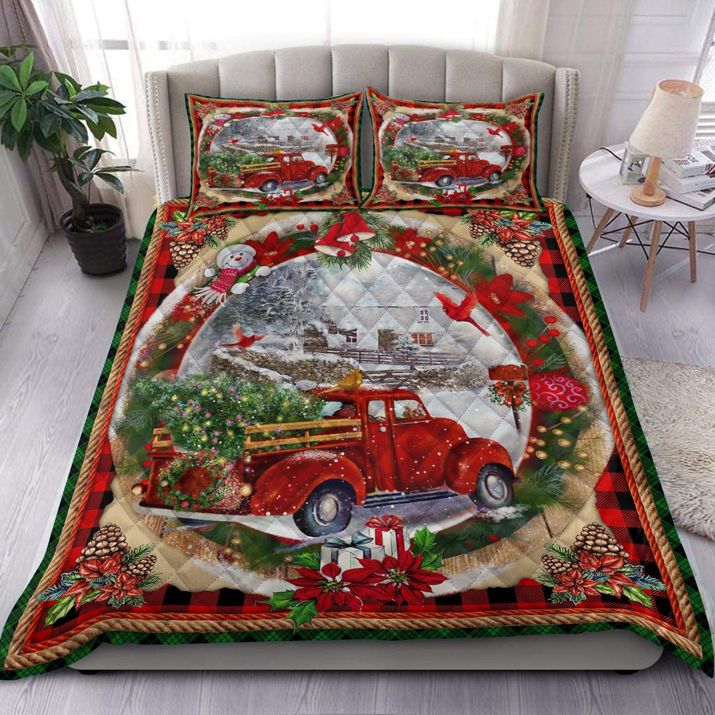 Red Truck Christmas Quilt Bedding Set HN210904T