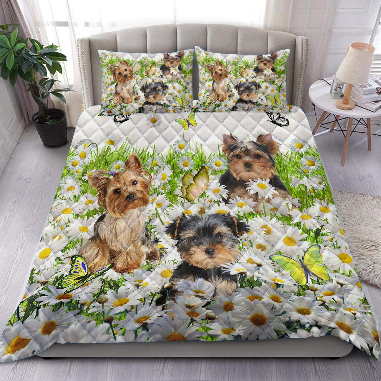 Yorkie With Daisy Quilt Bedding Set HN180905T