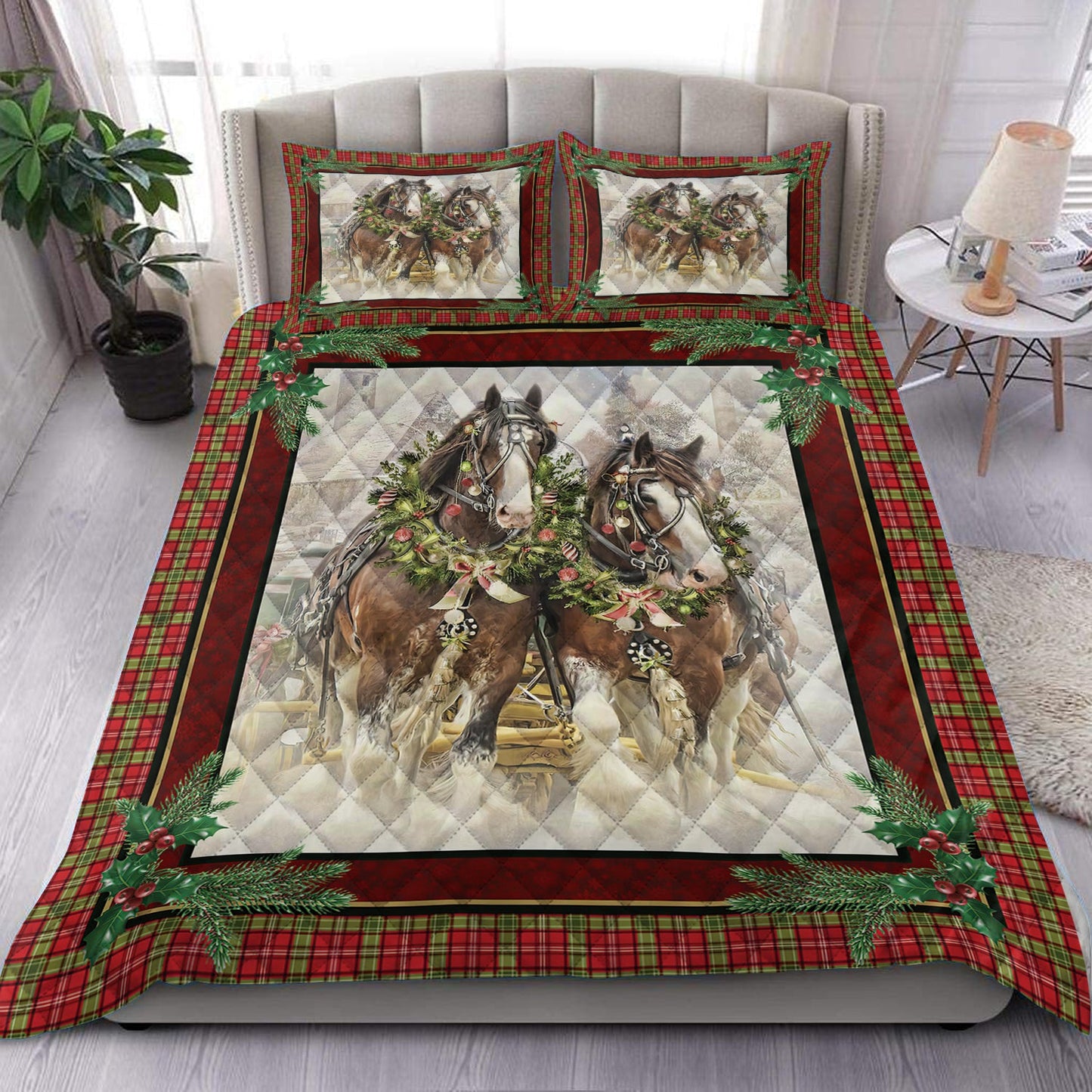 Christmas Horses Quilt Bedding Set HN150905T