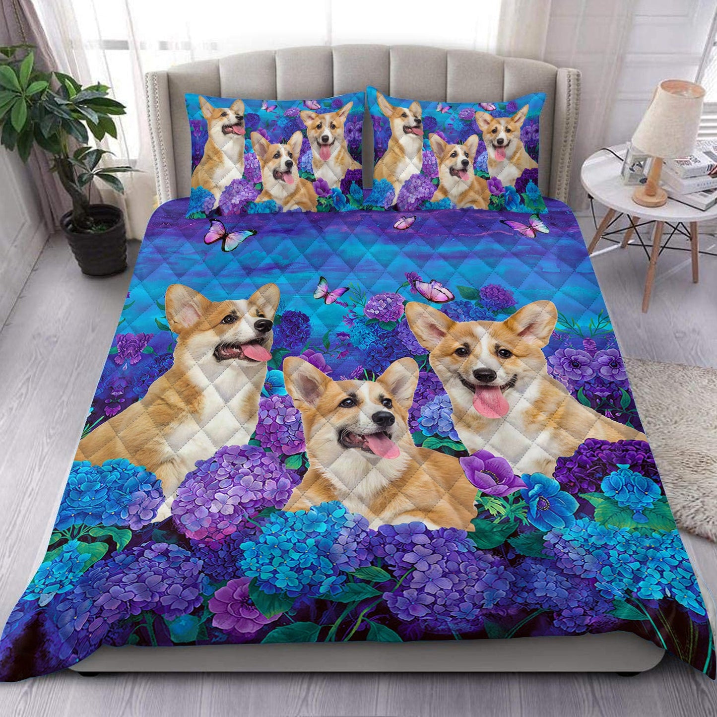 Corgi Floral Quilt Bedding Set HN180906T