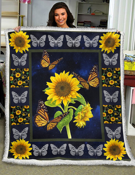 Sunflower Butterfly Sherpa Fleece Blanket HN181001T