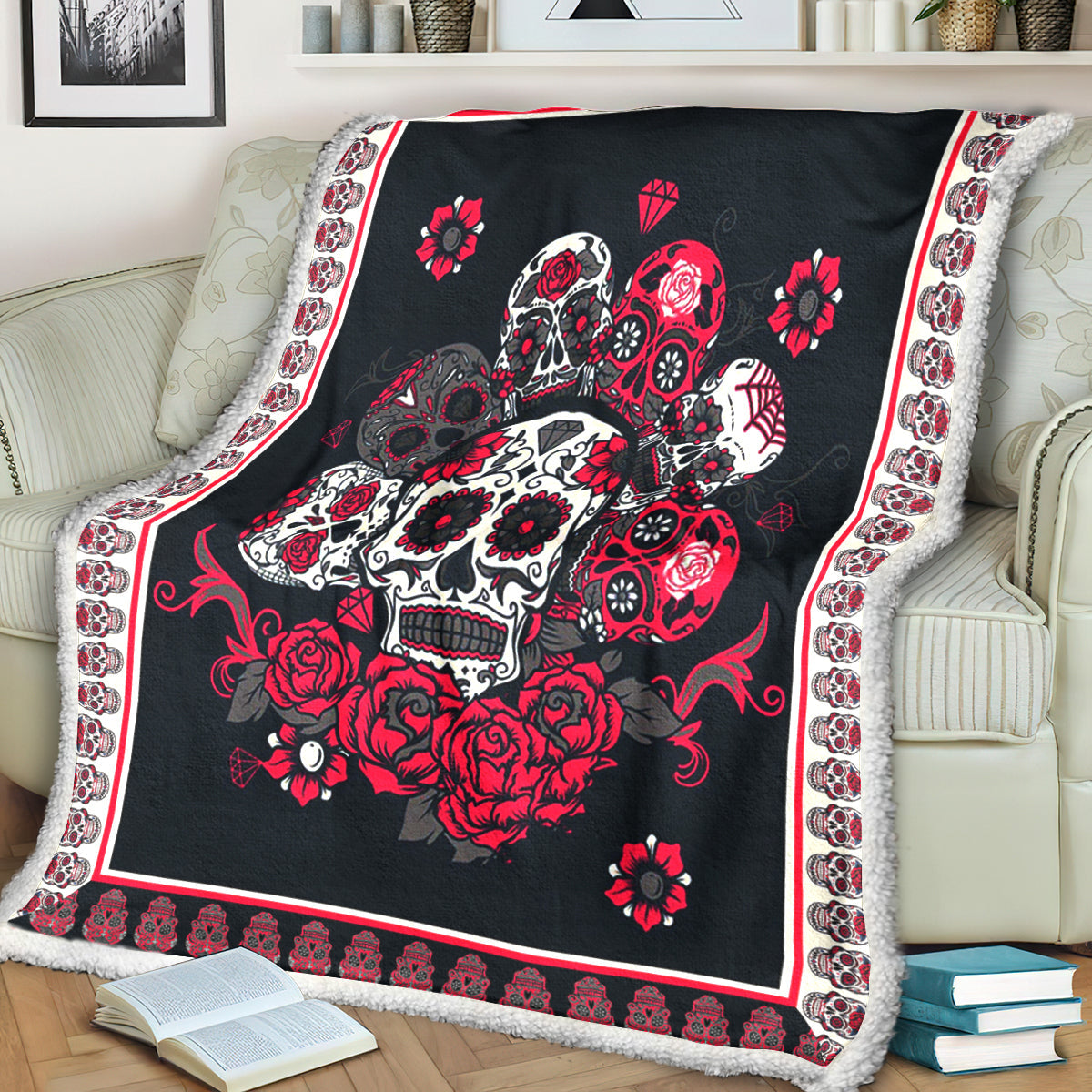 Sugar Skull Sherpa Fleece Blanket HN161003T