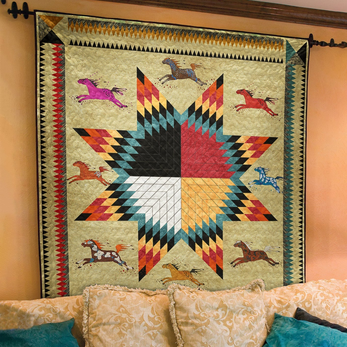 Horse Native American Inspired Star Art Quilt TL02082303BL
