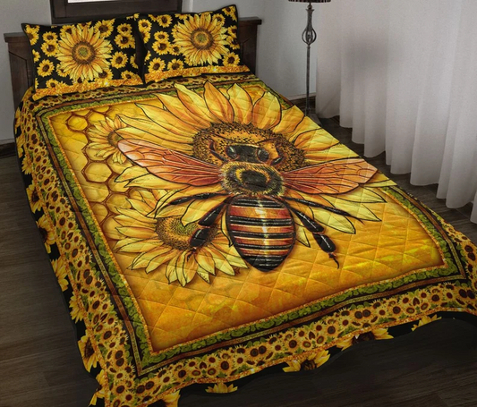 Bee Sunflower Quilt Bedding Set HT220901