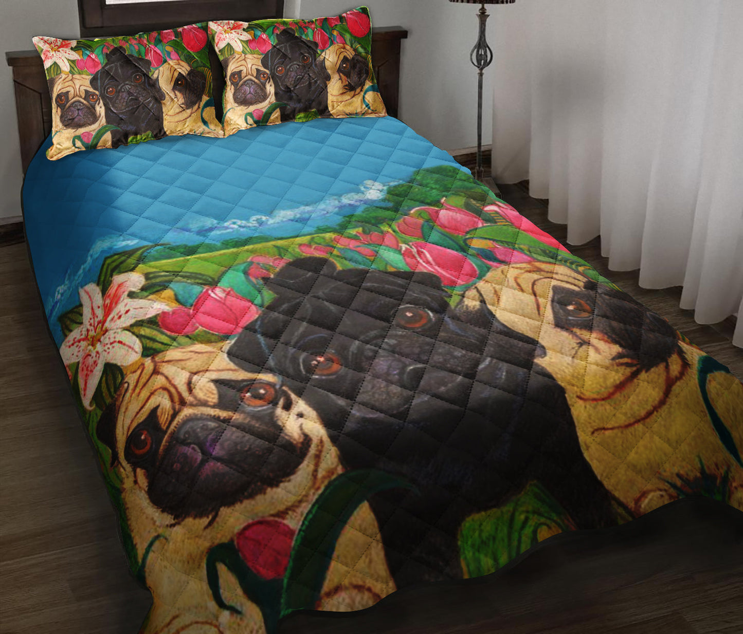 Three Little Pugs Quilt Bedding Set HT090901