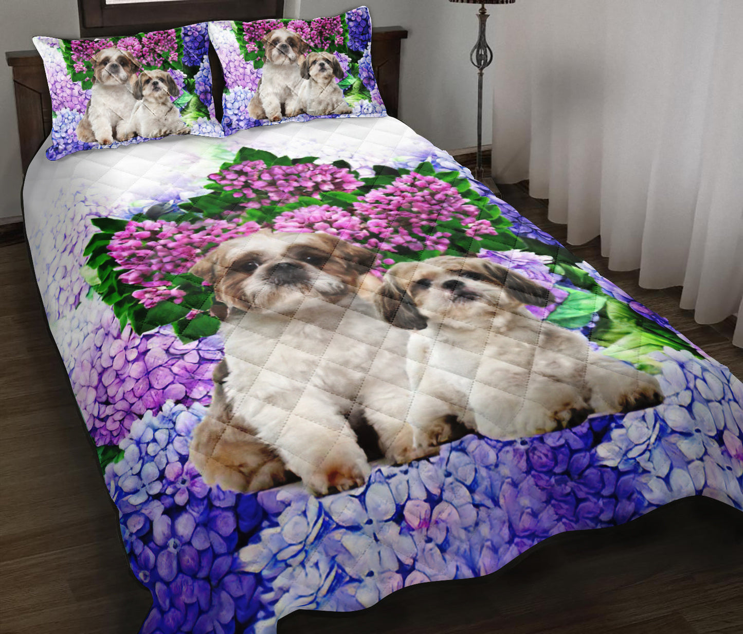 Shih Tzu With Purple Flower Quilt Bedding Set HT200901