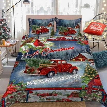 Red Truck Christmas Quilt Bedding Set HT180903