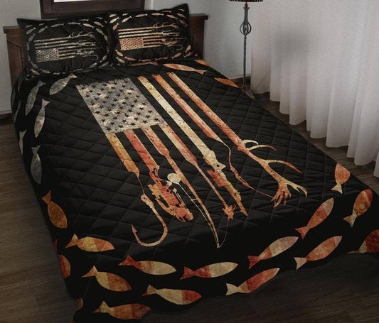 Fishing American Flag Quilt Bedding Set HT240904