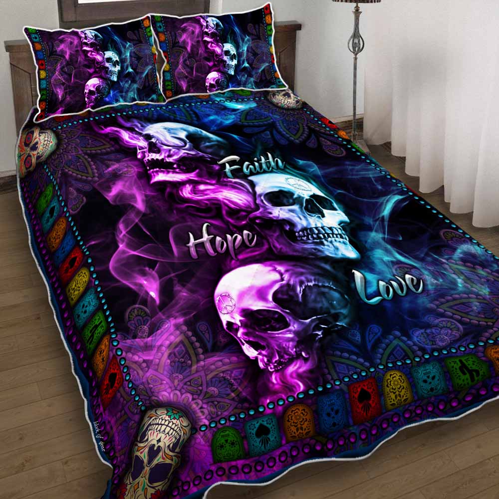 Skull Faith Hope Love Quilt Bedding Set HT240906