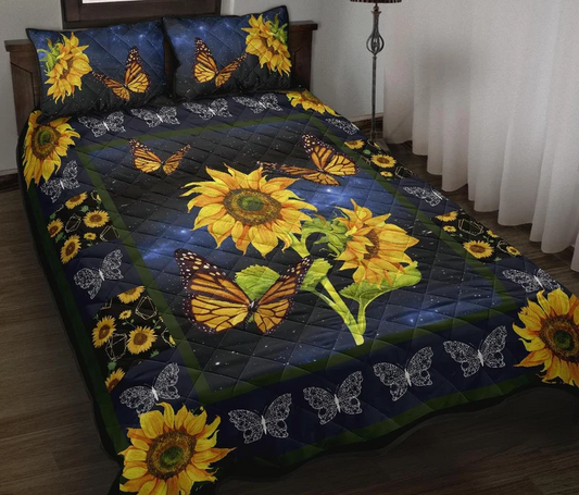 Butterflies And Sunflower Quilt Bedding Set HT220909