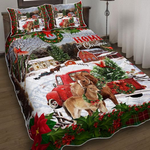 Red Truck Christmas Quilt Bedding Set HT240912