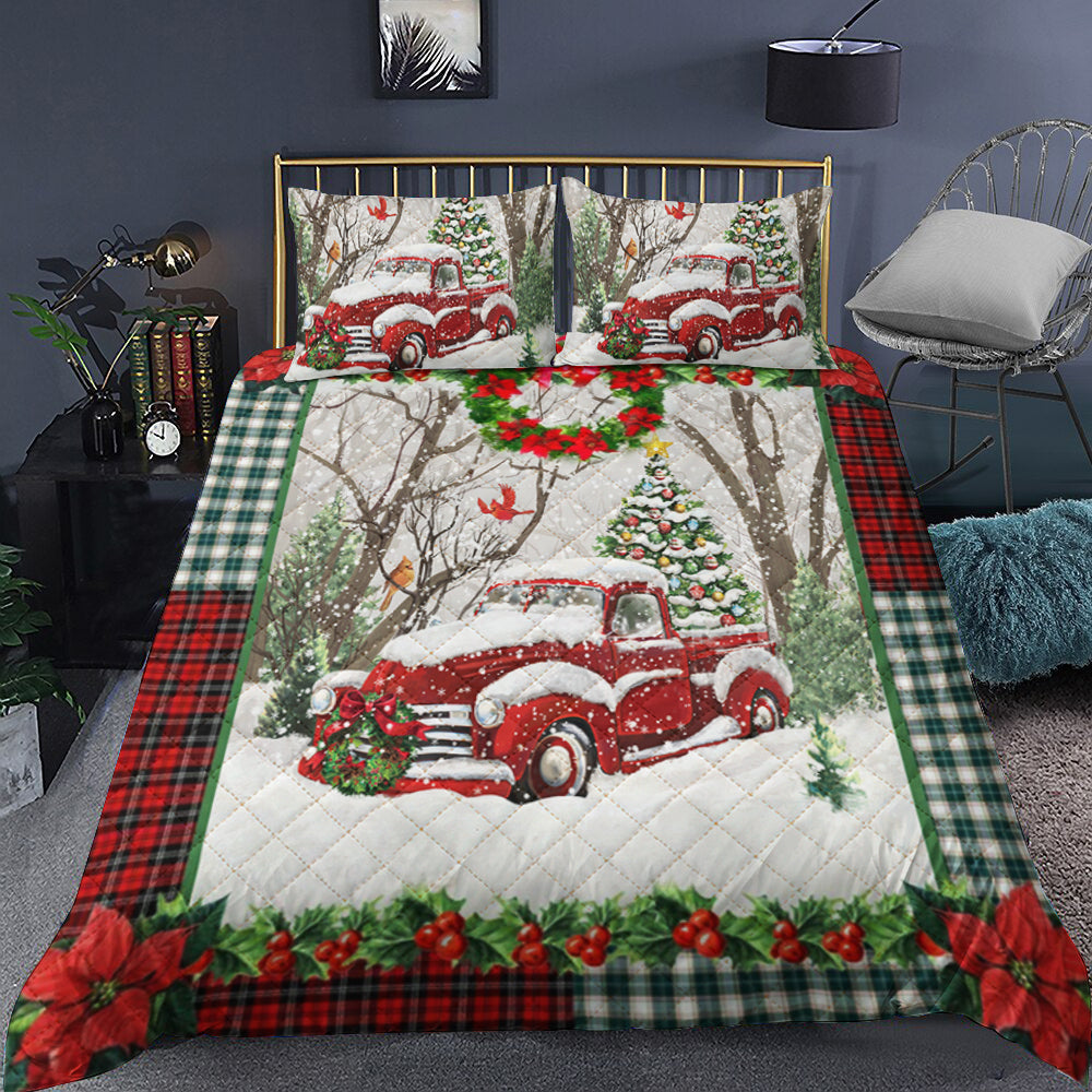 Red Truck Christmas Quilt Bedding Set HT240913