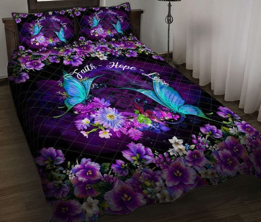 Butterfly Floral Quilt Bedding Set HT240919