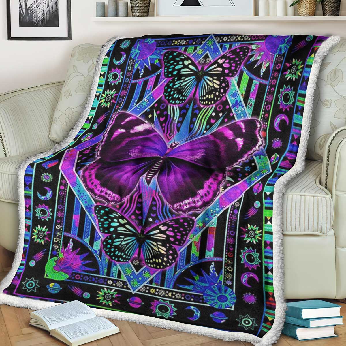 Butterfly Sherpa Fleece Blanket HT181001