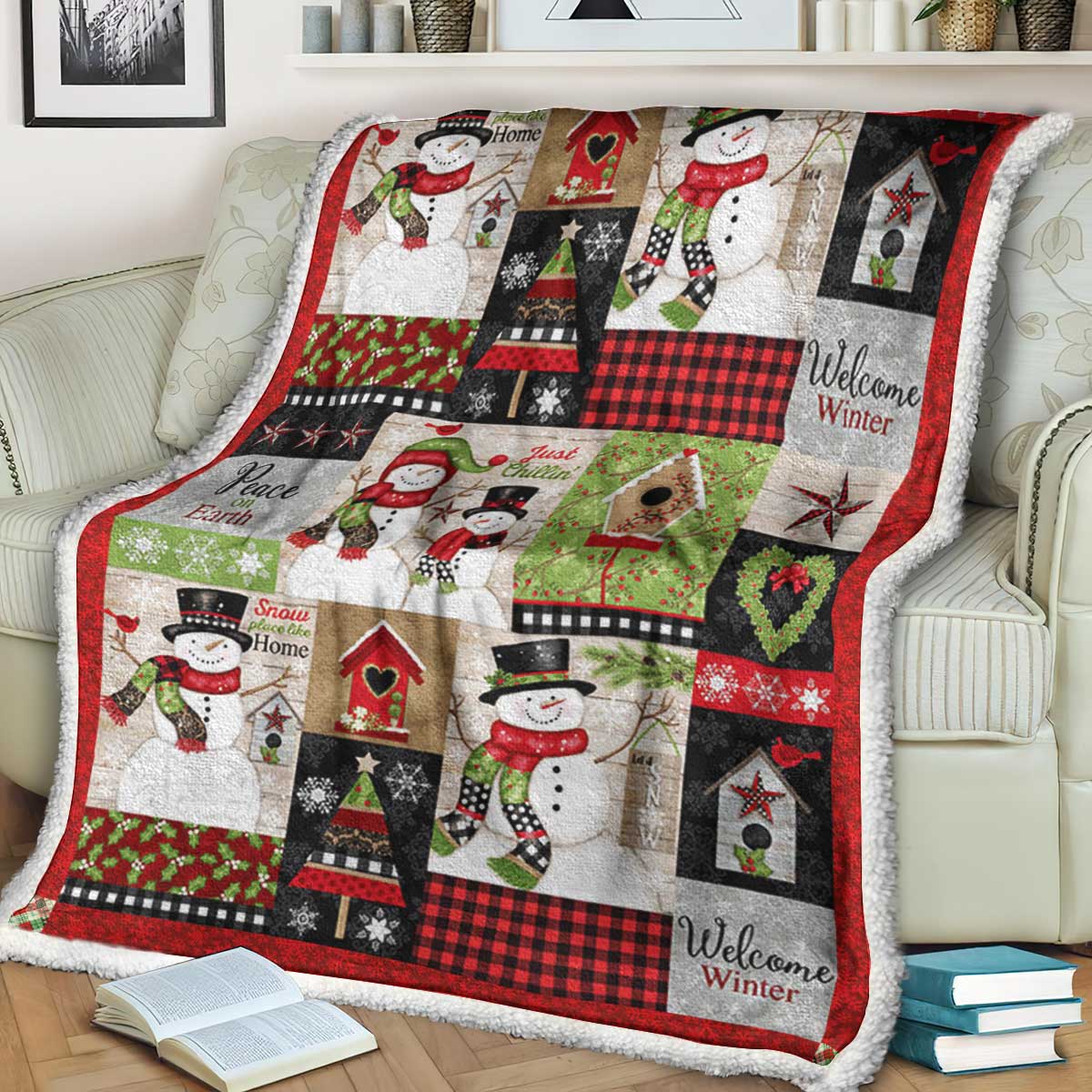 Snowman Christmas Sherpa Fleece Blanket HT201001