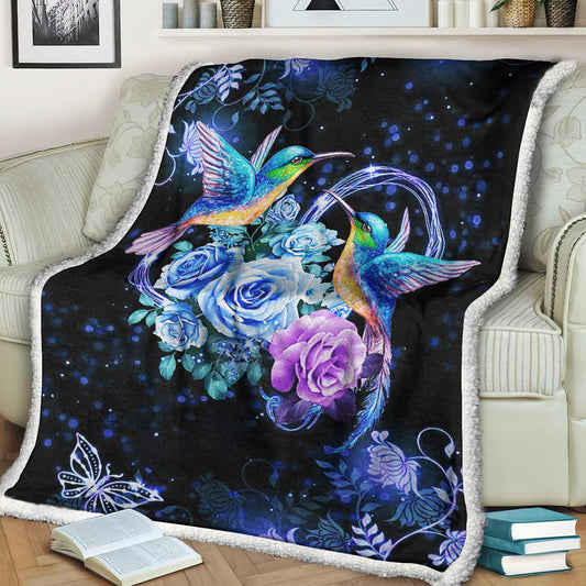 Hummingbird Floral Sherpa Fleece Blanket HT161004