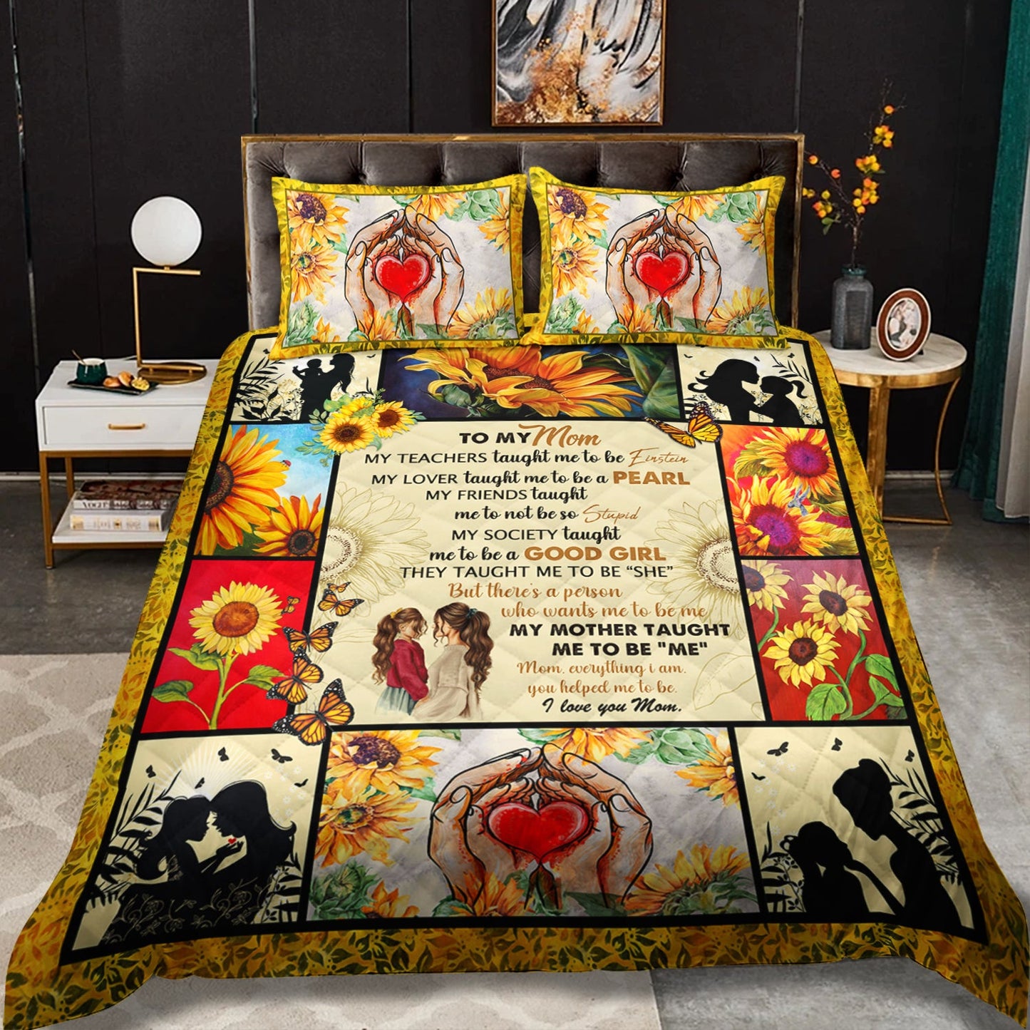 To My Mom Everything I Am You Helped Me To Be, Happy Mother's Day Quilt Bedding Set HM29032304QB