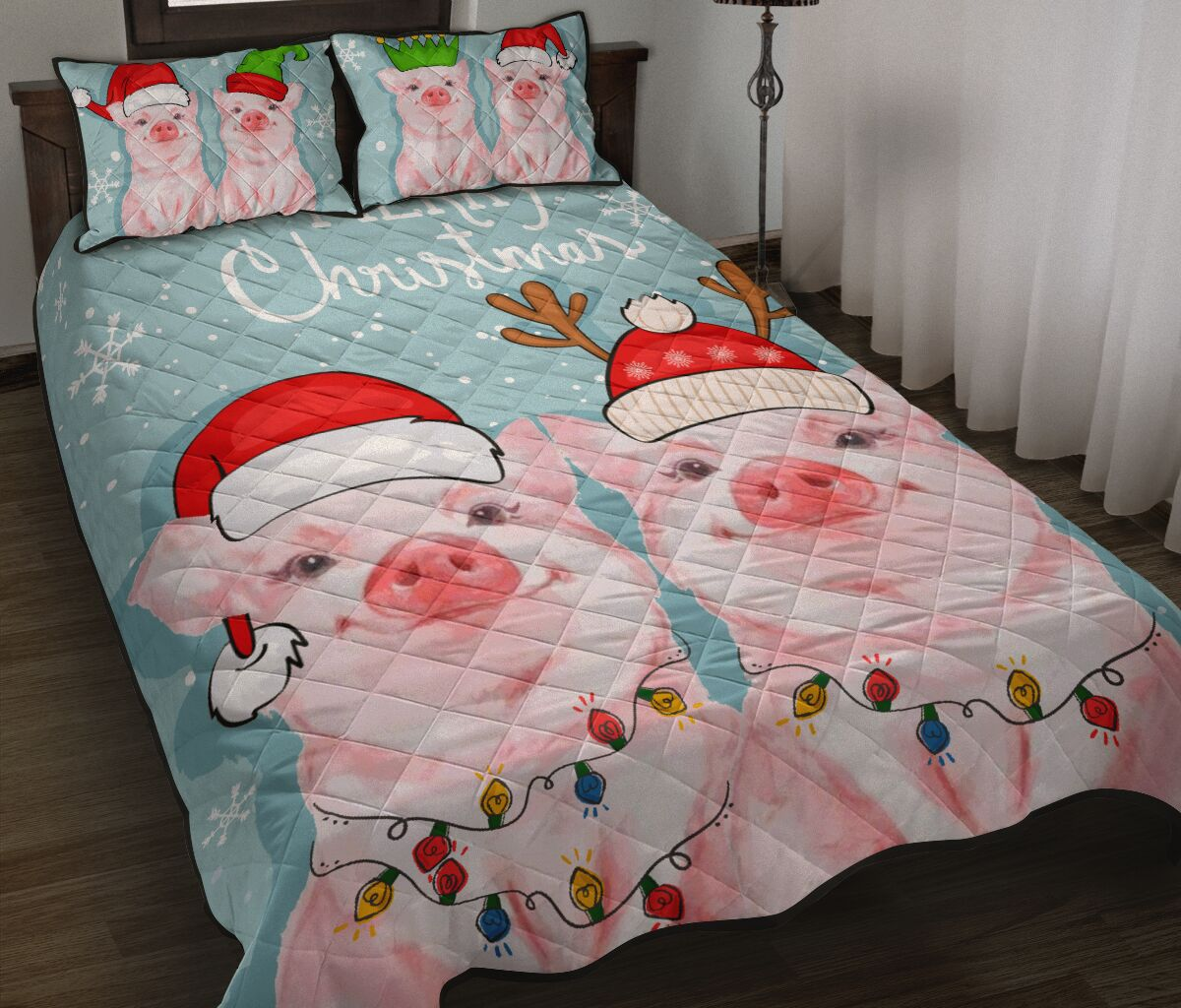 Pig Merry Christmas Quilt Bed Sheet MT200901T