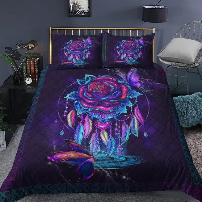 Purple Butterflies And Rose Quilt Bedding Set MT210905T