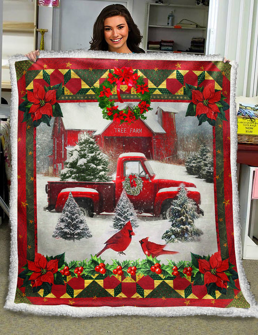 Red Truck Cardinal Christmas Sherpa Fleece Blanket MT191001T