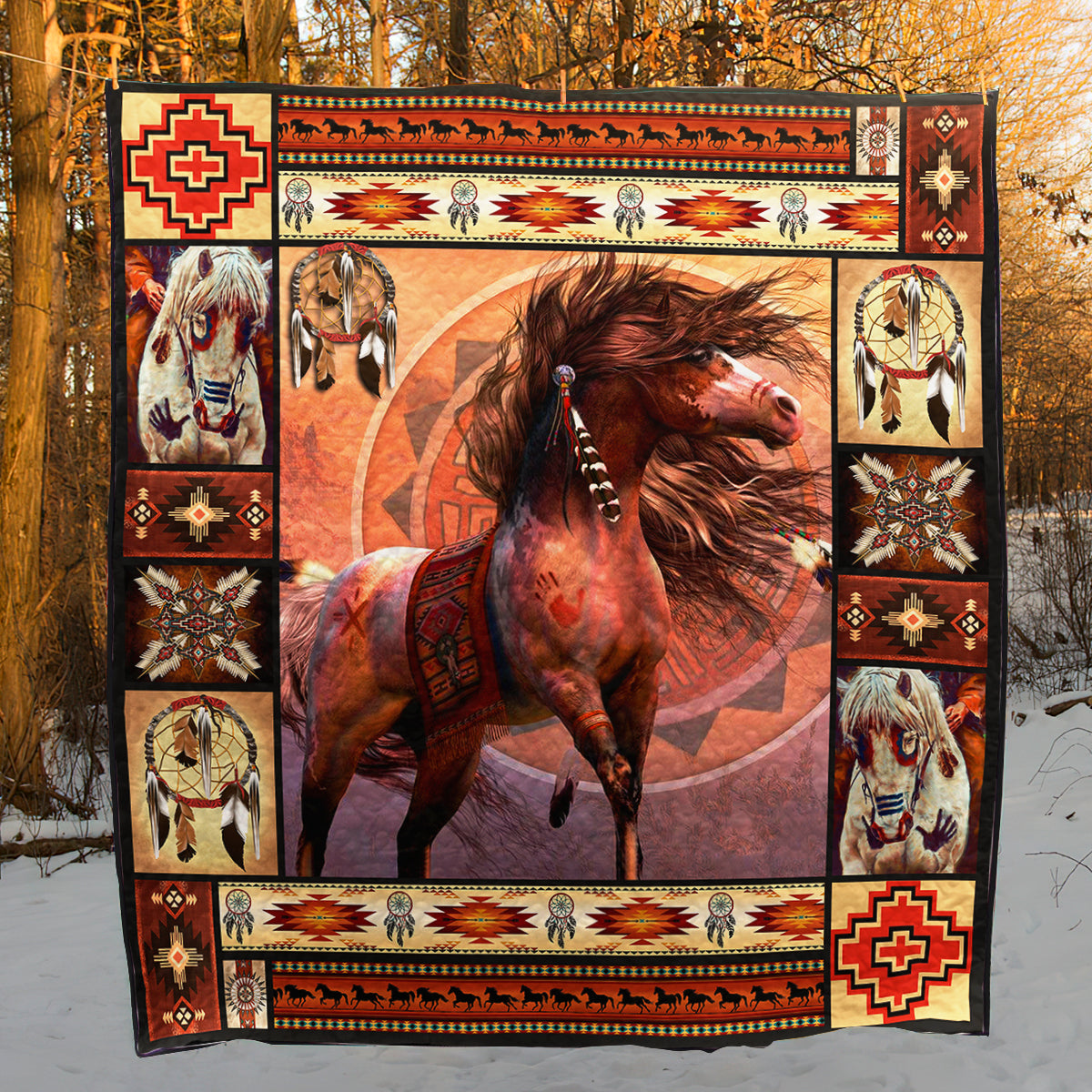 Native American Horse Quilt Blanket HM02032302BL