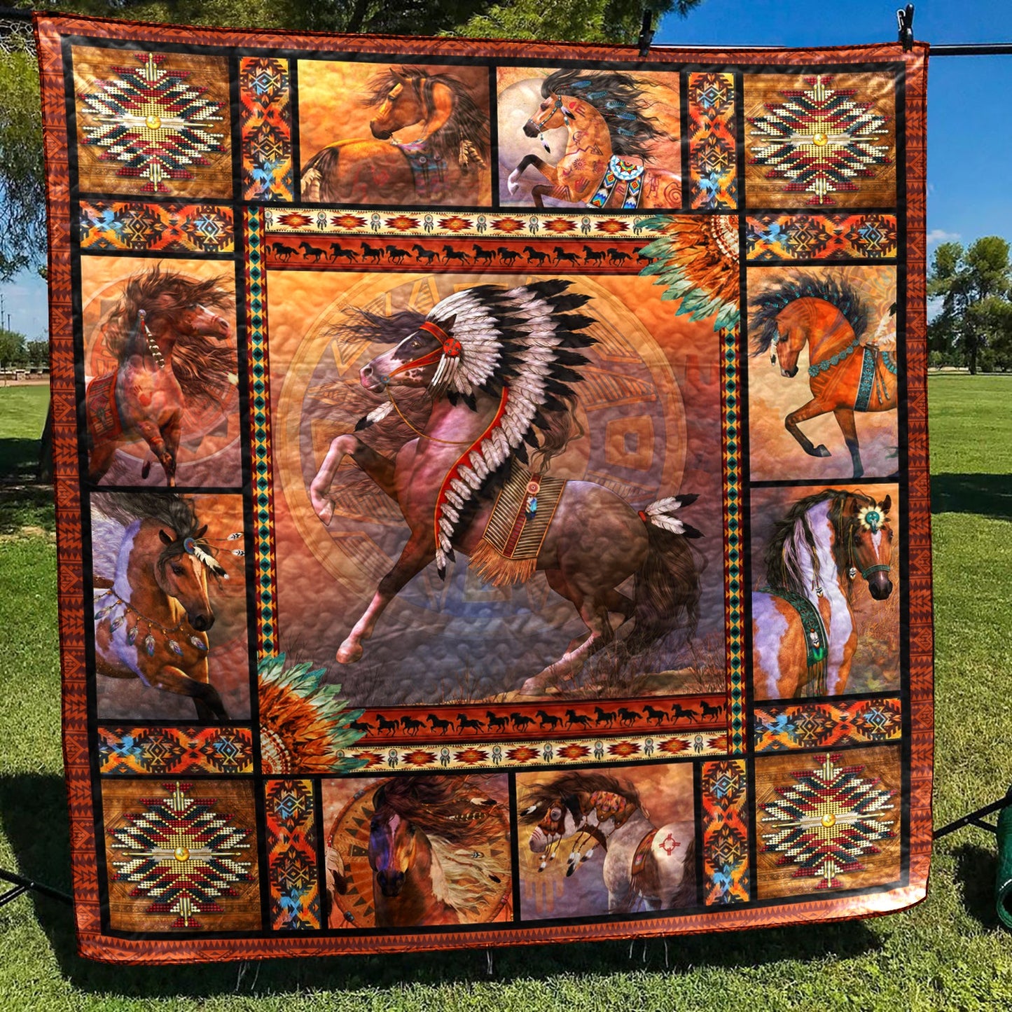 Horse Native American Quilt Blanket HM10032302BL
