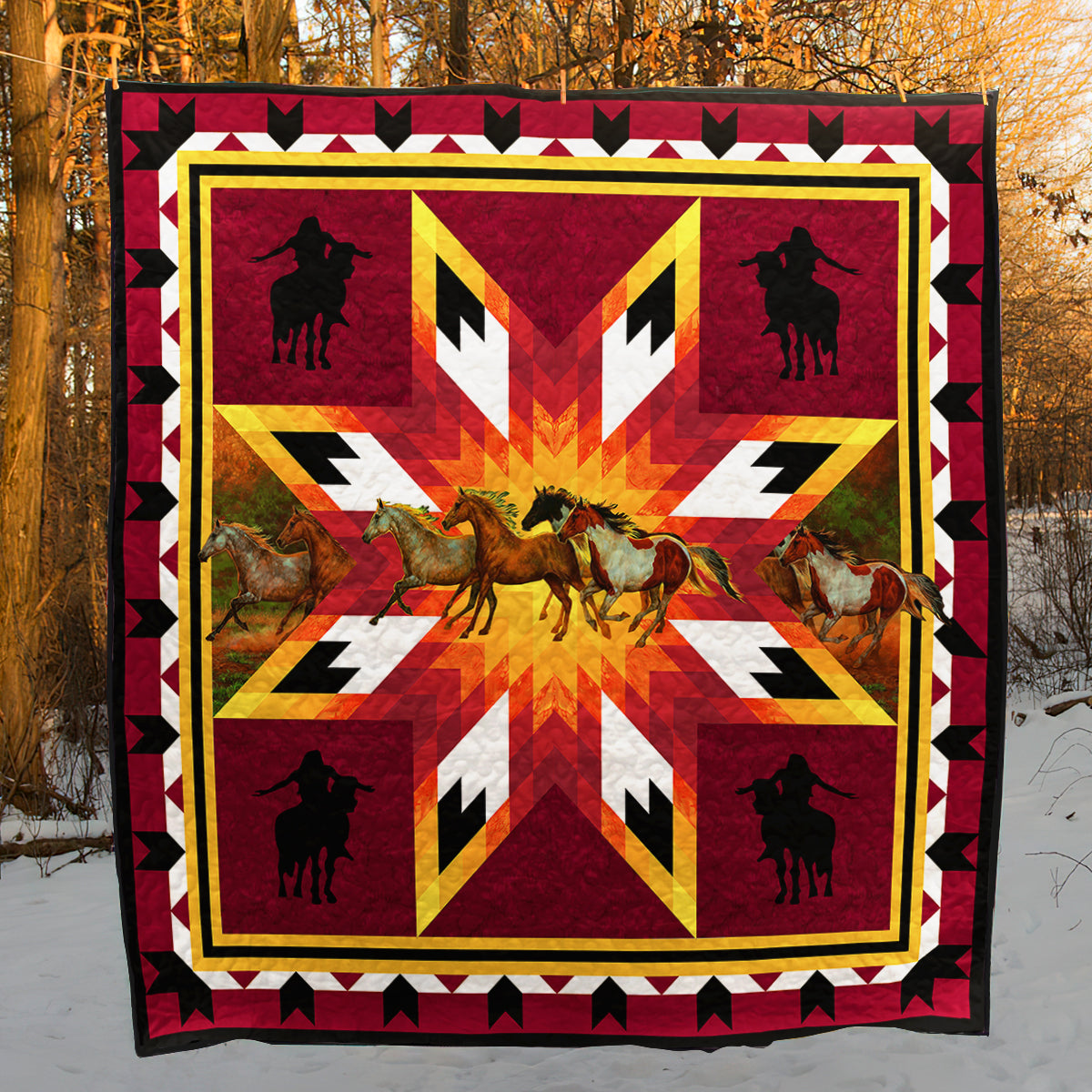 Native American Horses Quilt Blanket HM27022302BL