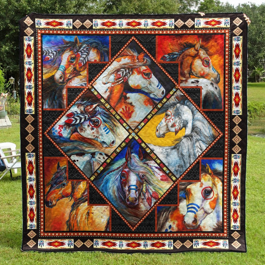 Horses Native American Quilt Blanket HM01032301BL