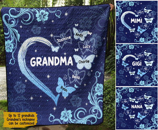 Personalized Name And Nickname Butterfly Heart Quilt Blanket Mother's Day Gift MT040401D