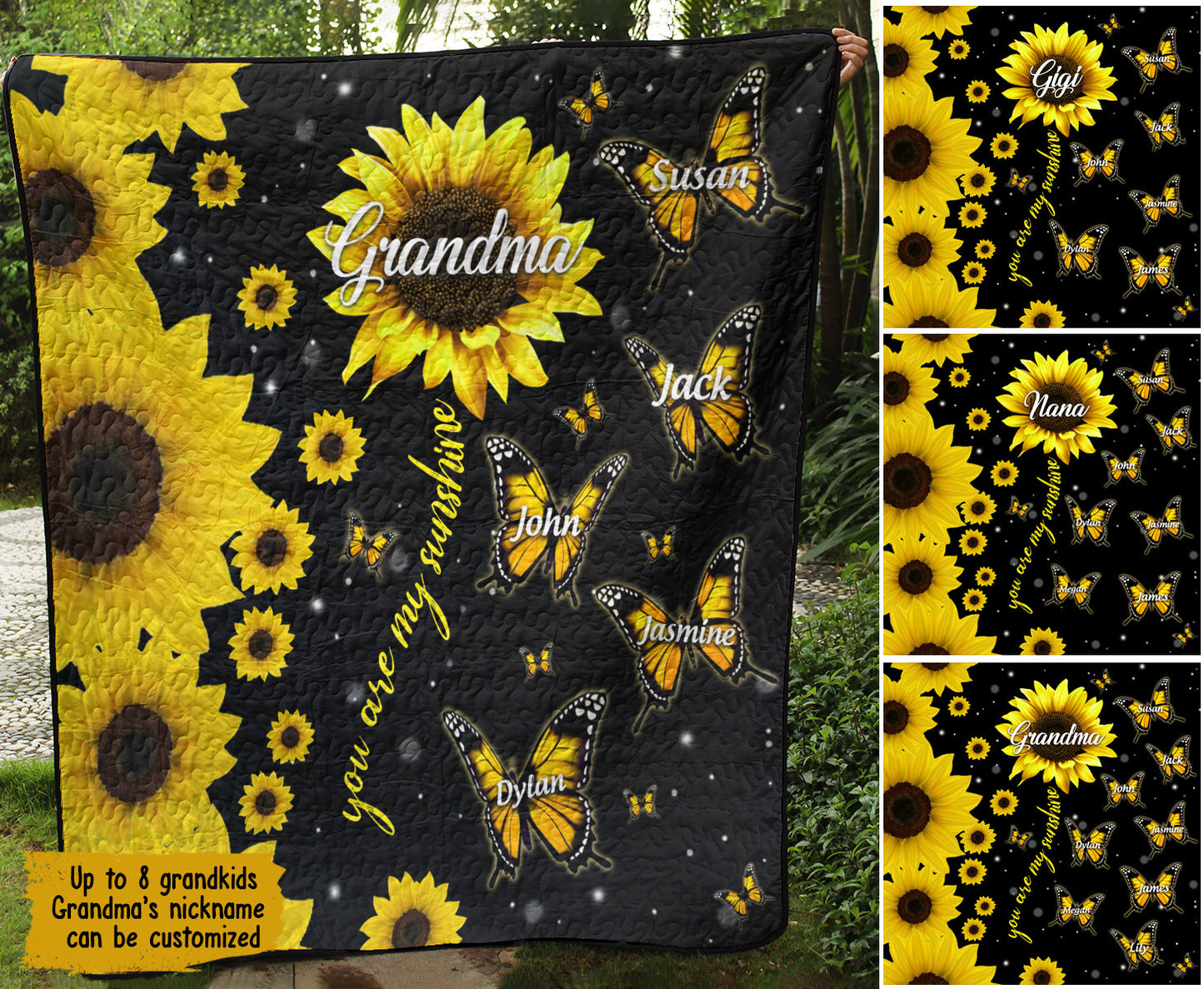 Personalized Name And Nickname Butterfly Sunflower Quilt Blanket Mother's Day Gift MT040401M