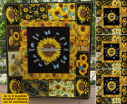 Personalized Name And Nickname Sunflower Quilt Blanket Mother's Day Gift TN050401M